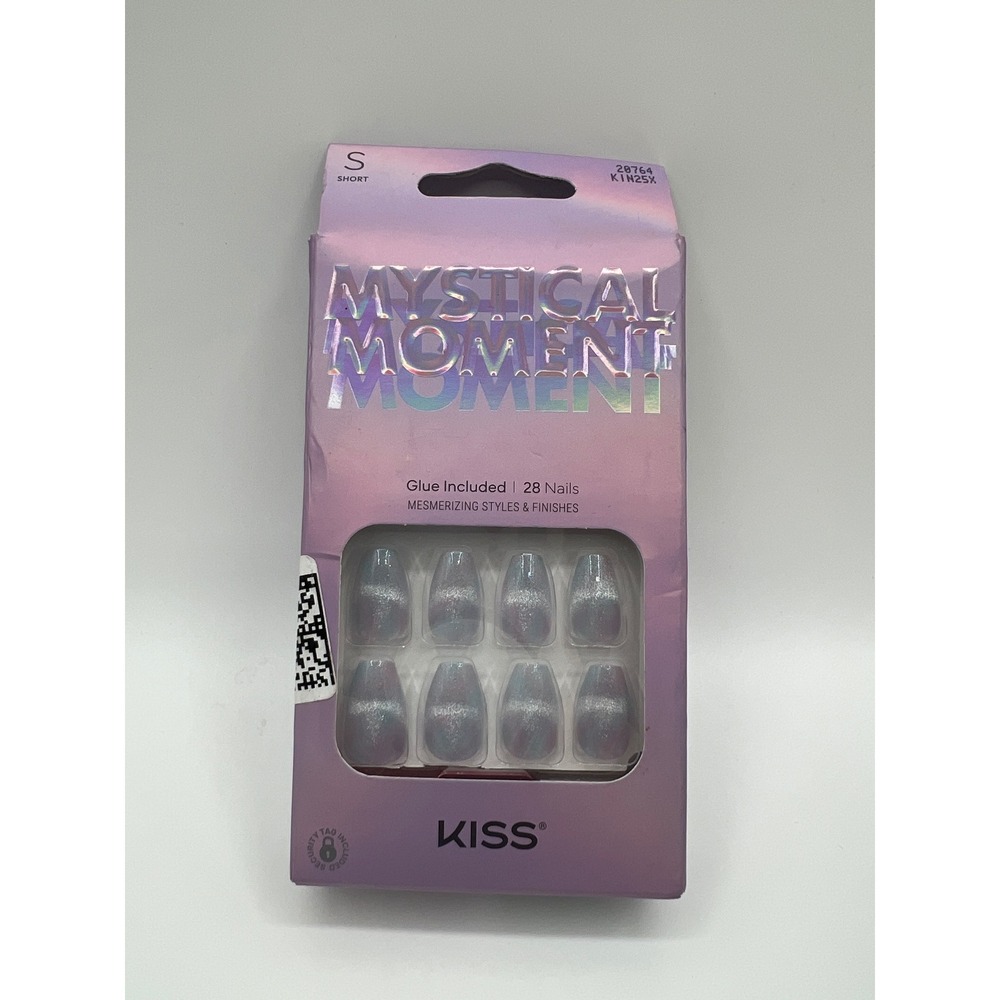 KISS Mystical Moment 28 Press-On Nails Short Coffin Iridescent Blue KIN25X